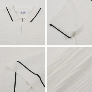 Polo da uomo in seta ghiacciata traspirante con collo a zip e bordi a contrasto