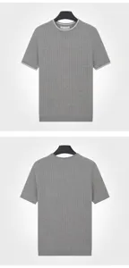 Front and back detail of grey short sleeve knit round neck shirt for men