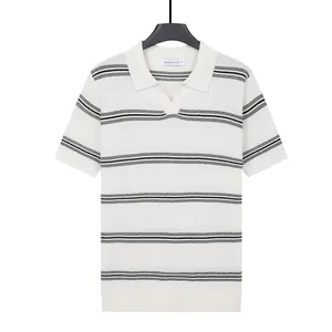 Men's ice silk striped polo shirt with seagull collar for premium business casual style
