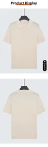 Men's apricot short-sleeve knit Polo shirt front and back views detail display