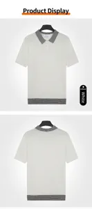Front and back views of a men's breathable knit polo shirt with contrast collar