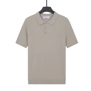 Men's short-sleeved ice silk knit polo shirt in light khaki, breathable business casual style