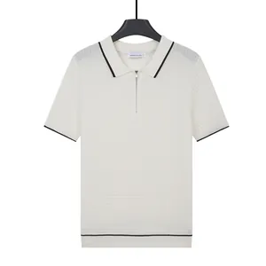 Polo da uomo in seta ghiaccio con colletto a zip e dettagli a contrasto sui bordi
