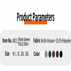 Detailed fabric composition and size guide for men's short sleeve knit polo shirt
