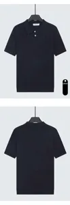 Detailed front and back views of a royal blue short sleeve knit polo shirt for men