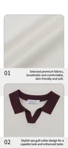 Close-up detail of breathable ice silk knit fabric and stylish V-neck seagull collar