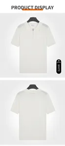Front and back view of men's white breathable knit polo shirt with zipper collar