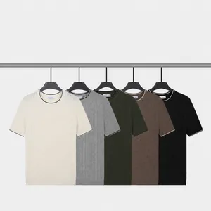 Premium men's ice silk knitted crew neck t-shirts available in five classic versatile colors