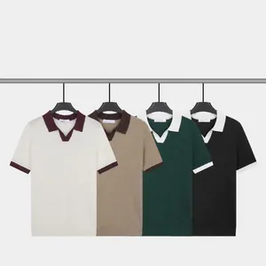 Breathable men's summer ice silk cool V-neck polo shirts in multiple stylish colors