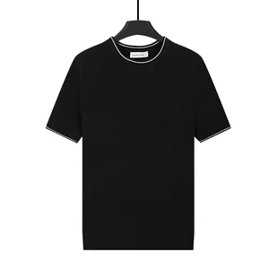 Classic men's ice silk knitted t-shirt featuring round neck and contrast trim