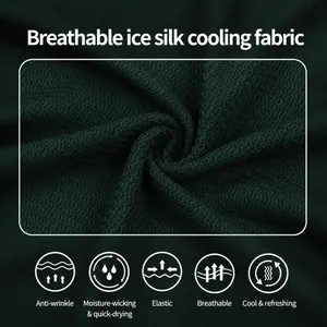 Detailed view of dark green breathable ice silk cooling fabric for men's summer T-shirts.
