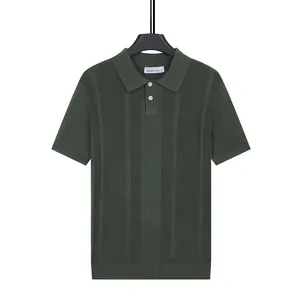 Premium dark green men's short sleeve knit Polo shirt featuring ice silk breathable fabric
