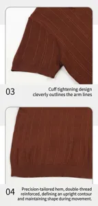 Detail view of men's rust brown knit polo shirt showing sleeve cuff and hem texture