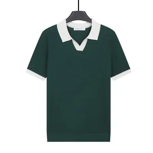 Breathable men's ice silk polo shirt featuring a stylish V-neck seagull collar design