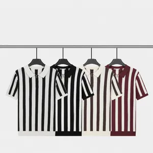 Collection of men's short sleeve vertical striped knit polo shirts with quarter zip