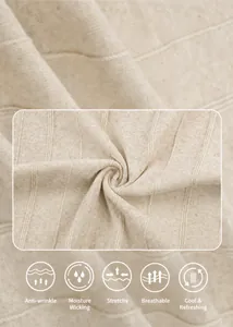 Detail shot of breathable beige ice silk knit fabric texture for men's polo shirt
