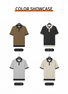 Detailed overview of men's short-sleeved knit polo shirts in four colors for summer
