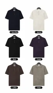 Detailed color display of men's knit ice silk polo shirts in six different shades