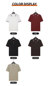 Detailed color display of men's knitted short-sleeve polo shirts in five colors
