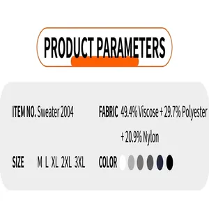 Product parameters for men's knit sweater showing fabric composition and size options