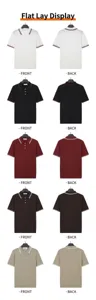 Multiple color options for men's knitted polo shirts showing front and back view details