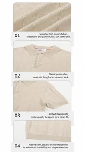 Macro view of breathable knitted fabric and seagull collar detail on men's polo shirt
