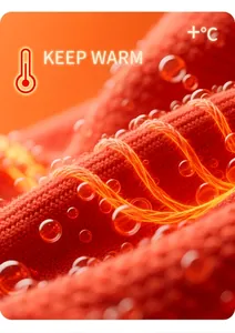 Close-up of warm thermal fabric with heat-retaining fibers and breathable texture