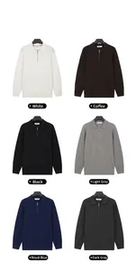 Men's half-zip polo neck ribbed knit sweater shown in six different solid colors