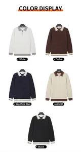 Detail view of five color options for men's long sleeve half-zip polo knitwear