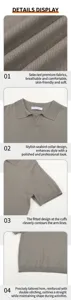 Close-up details of men's breathable knit polo shirt with seagull collar design.