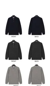 Men's premium half-zip knit polo sweaters in navy, dark grey and light grey variants