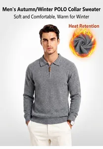 Vue détaillée du pull polo gris pour homme avec demi-zip et maille texturée de qualité
