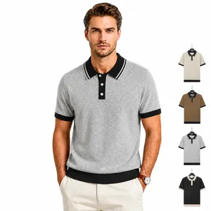 Men's Ice Silk Knitted Polo Shirt Contrast Trim Short Sleeve Breathable Lightweight Summer Casual Business Top For Men