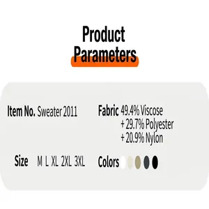 Detailed fabric composition and size guide for men's polo neck long sleeve knit sweater