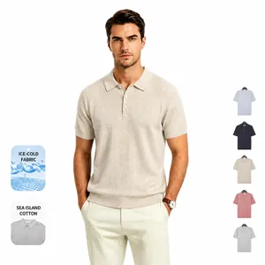 Men Summer Short Sleeve Knitted Polo Shirt Ice Silk Breathable Seagull Collar Old Money Style Business Casual Men Top