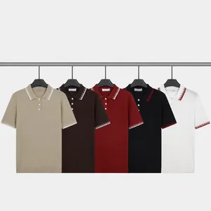 Men Business Casual Knitted Polo Shirt Short Sleeve Viscose Polyester Blend Ice Silk Breathable Slim Fit Retro Polo Top