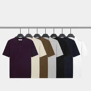 Summer ice silk breathable men's knit polo shirt shown in a variety of classic colors