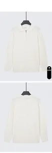 Maglione polo bianco da uomo con mezza zip, vista dettagliata fronte e retro capo