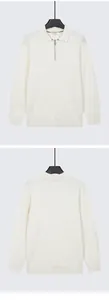 Men's white ribbed knit polo sweater with half-zip detail shown in front and back view