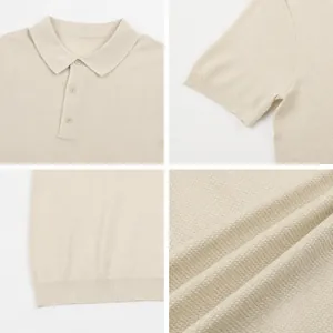 Breathable ice silk knitted polo shirt for men featuring detailed collar and cuff views