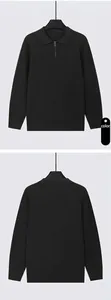 Vista dettagliata fronte e retro di un maglione polo in maglia nero da uomo