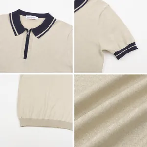 Premium men's knit polo shirt with contrast zip collar and breathable fabric details