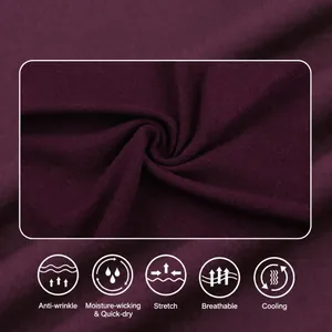 Close-up of premium breathable burgundy ice silk polo shirt fabric with icons
