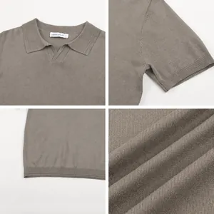 Men's grey ice silk knitted polo shirt featuring seagull collar and elastic cuffs