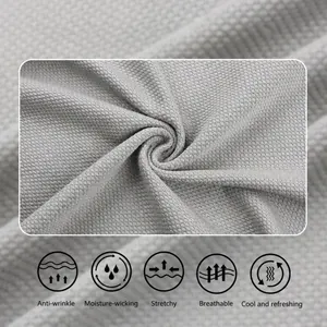 Detailed macro texture of grey honeycomb knit ice silk breathable fabric for men's polo shirt