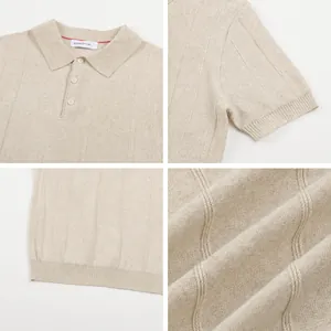Men's breathable knit polo shirt in beige featuring stylish seagull collar details