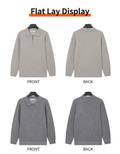 Vues avant et arrière de pulls en maille à col polo pour hommes en deux tons de gris