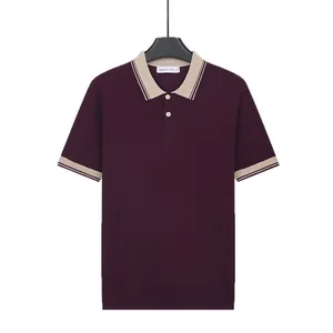Men's ice silk cooling short sleeve polo shirt with contrast striped collar and cuffs