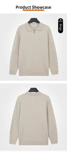 Vues avant et arrière d'un pull en maille torsadée pour homme, couleur abricot, avec zip.