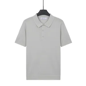 Premium light grey ice silk knit polo shirt for men with a breathable texture